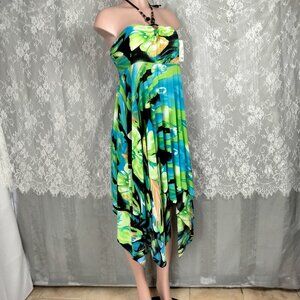 Ace Fashion Halter Handkerchief Dress Boho Assymetrical Hem Beaded S-M